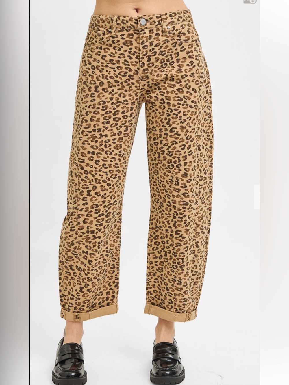 312 ❤️RISEN SLOUCHY CROPPED BARREL PANTS WITH LEOPARD CUFFS